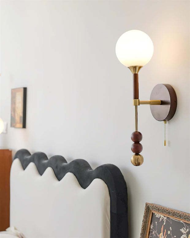 Wall Lamp with Glass Globe and Walnut Wood Accents Plug-In