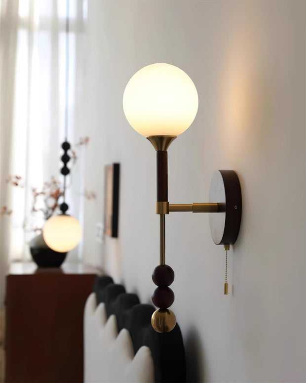 Wall Lamp with Glass Globe and Walnut Wood Accents Plug-In