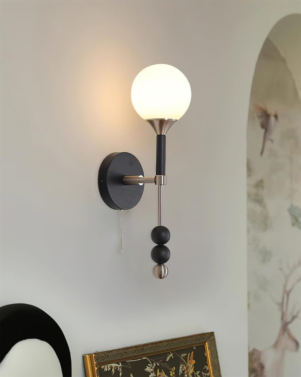 Wall Lamp with Glass Globe and Walnut Wood Accents Plug-In