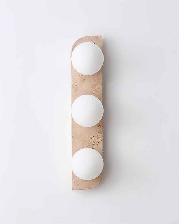 Wall Lamp Travertine Plug-In with Dual Glass Globes Soft Glow