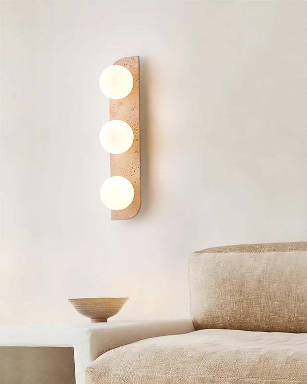 Wall Lamp Travertine Plug-In with Dual Glass Globes Soft Glow