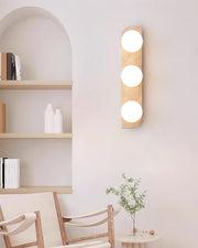 Wall Lamp Travertine Plug-In with Dual Glass Globes Soft Glow