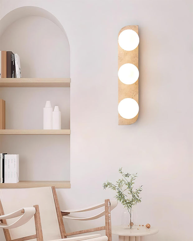 Wall Lamp Travertine Plug-In with Dual Glass Globes Soft Glow