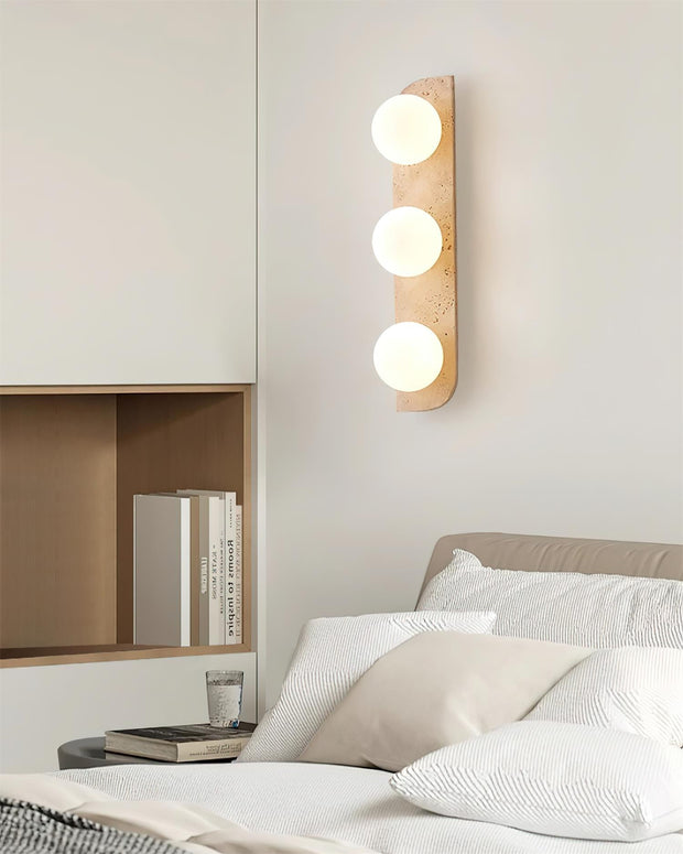 Wall Lamp Travertine Plug-In with Dual Glass Globes Soft Glow