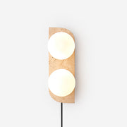 Wall Lamp Travertine Plug-In with Dual Glass Globes Soft Glow