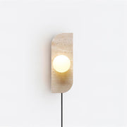 Wall Lamp Travertine Plug-In with Dual Glass Globes Soft Glow