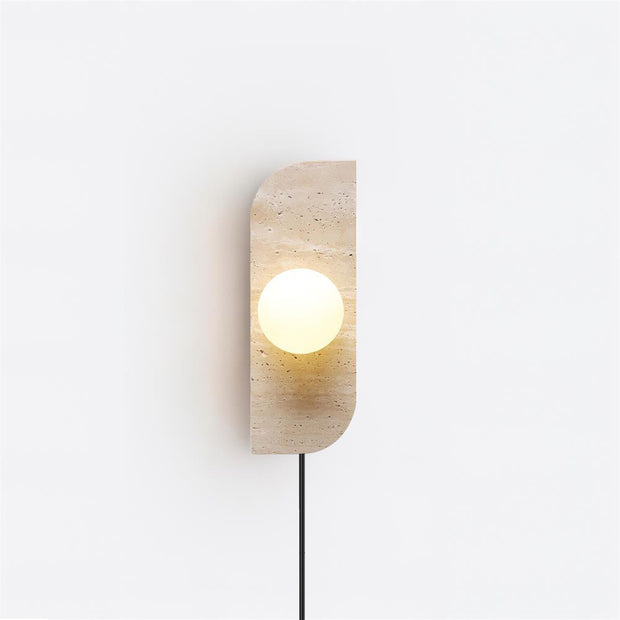 Wall Lamp Travertine Plug-In with Dual Glass Globes Soft Glow