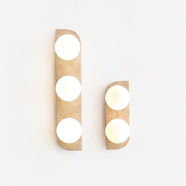 Wall Lamp Travertine Plug-In with Dual Glass Globes Soft Glow