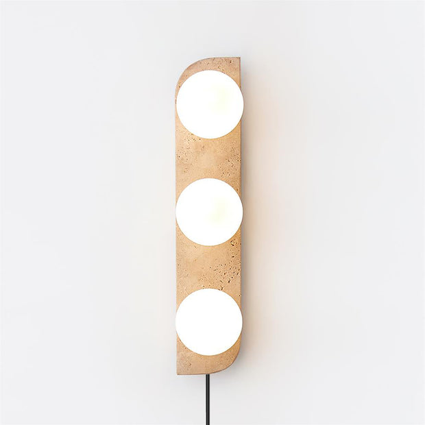 Wall Lamp Travertine Plug-In with Dual Glass Globes Soft Glow