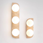 Wall Lamp Travertine Plug-In with Dual Glass Globes Soft Glow