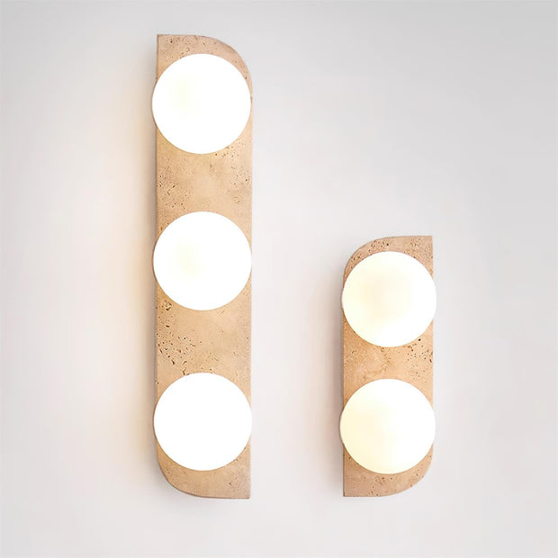 Wall Lamp Travertine Plug-In with Dual Glass Globes Soft Glow