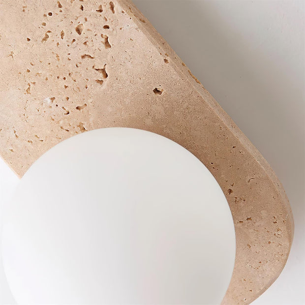 Wall Lamp Travertine Plug-In with Dual Glass Globes Soft Glow