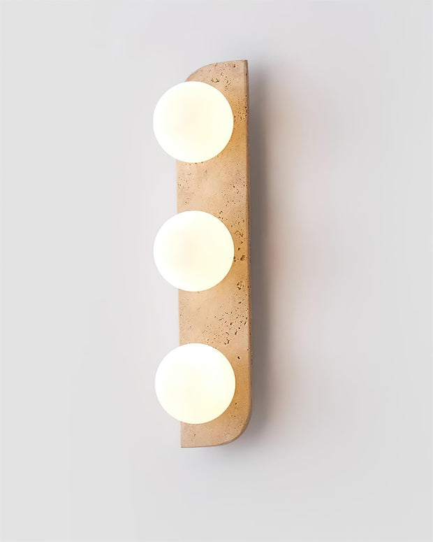 Wall Lamp Travertine Plug-In with Dual Glass Globes Soft Glow