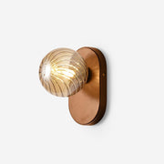 Wall Lamp Wood Body Amber Ribbed Glass Globe Walnut Color Modern Accent
