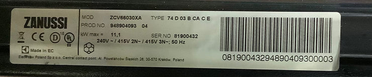 Zanussi Electric Cooker ZCV66030XA L48632