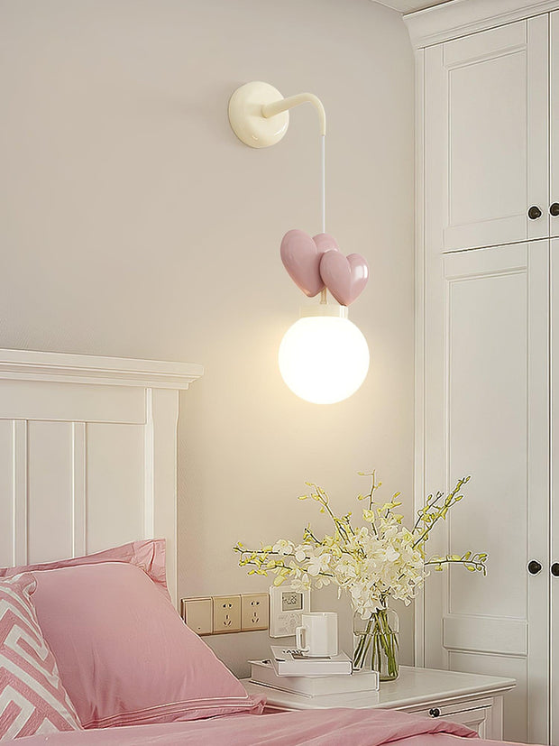 Wall Lamp Resin Heart Cluster Glass Globe Metal Mount Romantic
