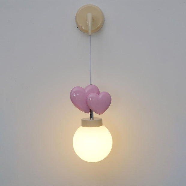 Wall Lamp Resin Heart Cluster Glass Globe Metal Mount Romantic