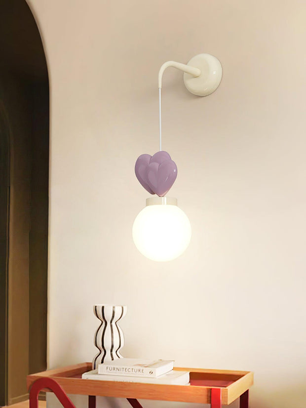 Wall Lamp Resin Heart Cluster Glass Globe Metal Mount Romantic