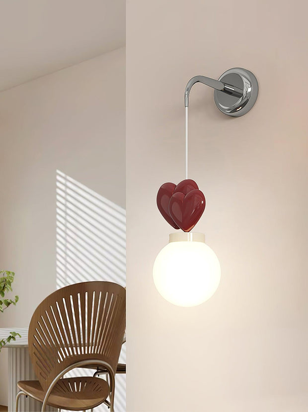 Wall Lamp Resin Heart Cluster Glass Globe Metal Mount Romantic