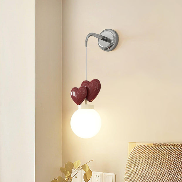 Wall Lamp Resin Heart Cluster Glass Globe Metal Mount Romantic