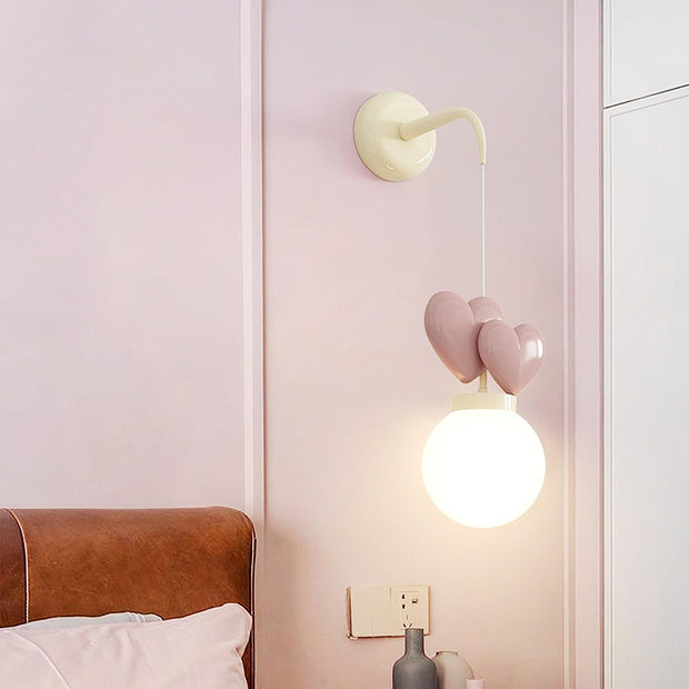 Wall Lamp Resin Heart Cluster Glass Globe Metal Mount Romantic