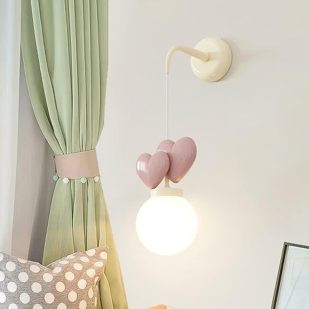 Wall Lamp Resin Heart Cluster Glass Globe Metal Mount Romantic