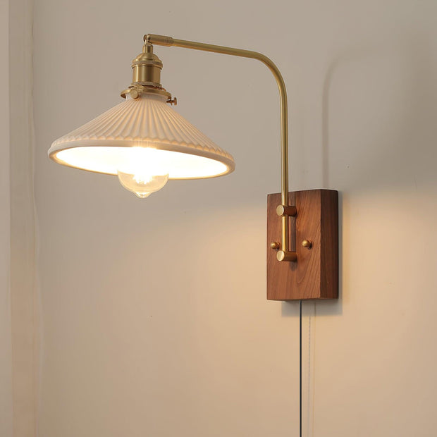 Wall Light Retro Plug In with Brass, Walnut French Elegance