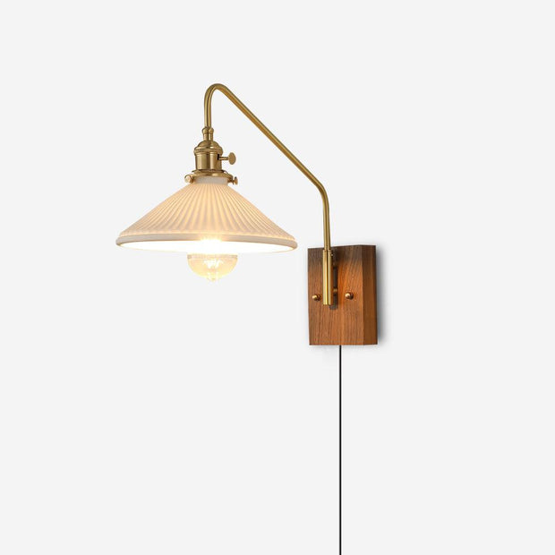 Wall Light Retro Plug In with Brass, Walnut French Elegance