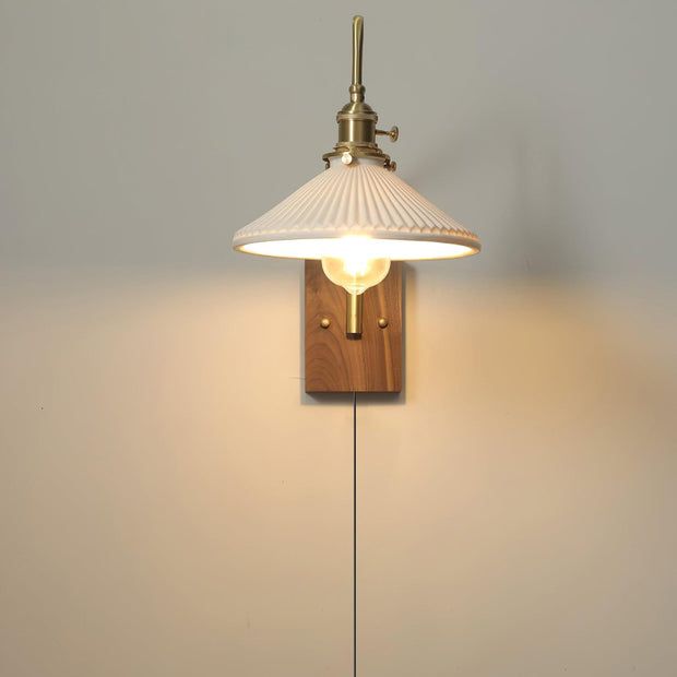 Wall Light Retro Plug In with Brass, Walnut French Elegance
