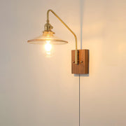 Wall Light Retro Plug In with Brass, Walnut French Elegance