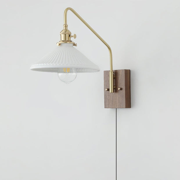 Wall Light Retro Plug In with Brass, Walnut French Elegance