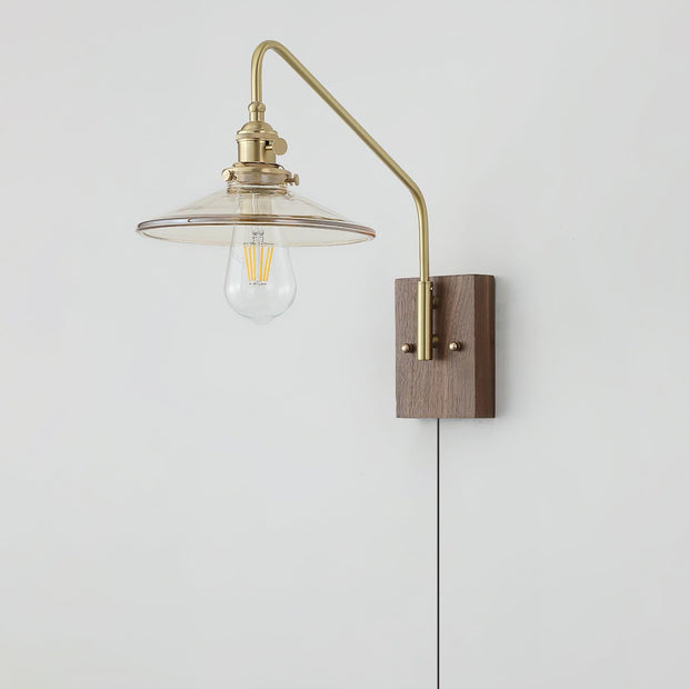 Wall Light Retro Plug In with Brass, Walnut French Elegance