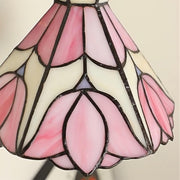Wall Lamp Wood Body Tiffany Glass Shade Pink Floral Vintage Art