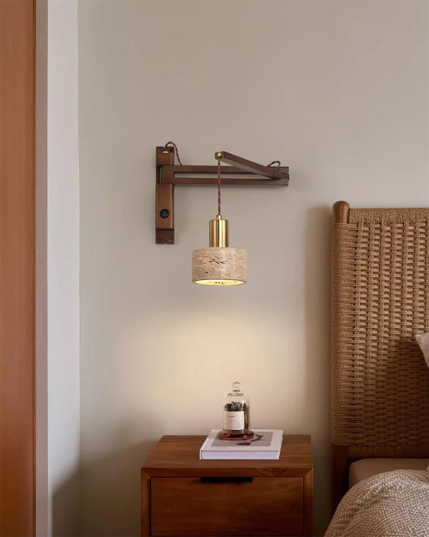 Wall Lamp with Travertine Cylinder Shade for Minimalist Ambiance