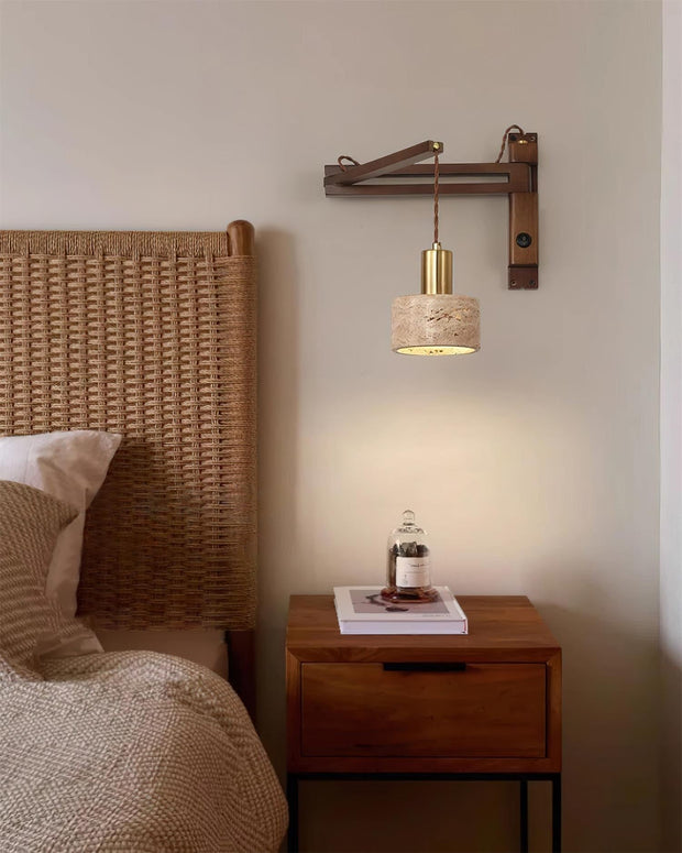 Wall Lamp with Travertine Cylinder Shade for Minimalist Ambiance