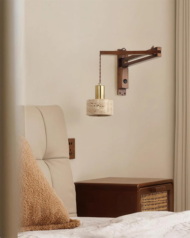 Wall Lamp with Travertine Cylinder Shade for Minimalist Ambiance