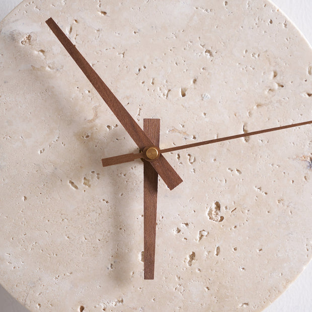 Wall Lamp Travertine Clock with Modern Minimalist Style Natural