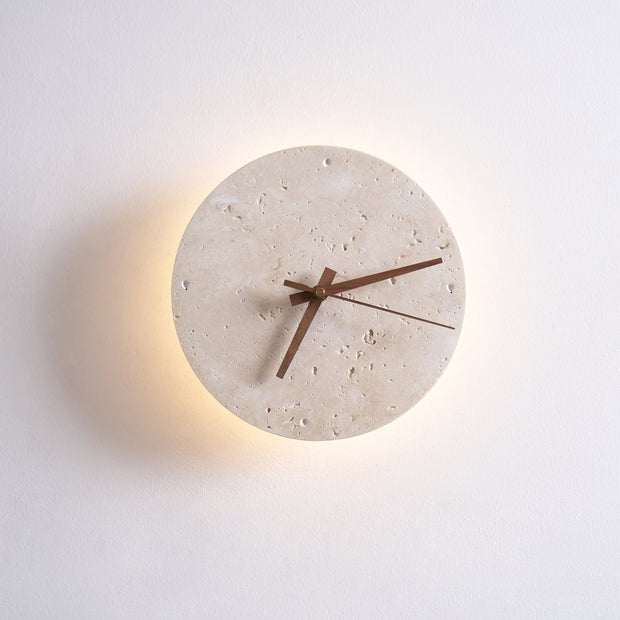 Wall Lamp Travertine Clock with Modern Minimalist Style Natural