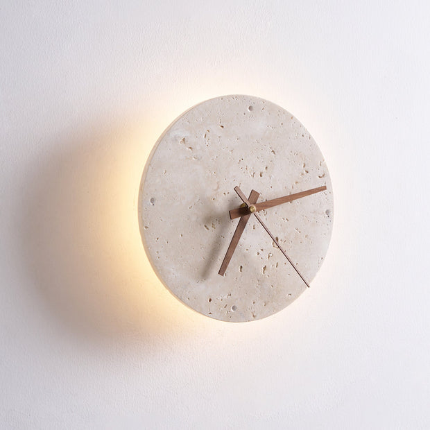 Wall Lamp Travertine Clock with Modern Minimalist Style Natural