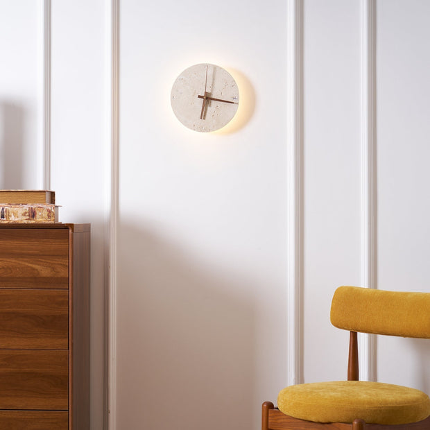 Wall Lamp Travertine Clock with Modern Minimalist Style Natural