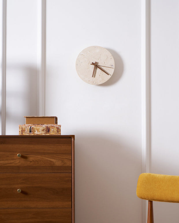 Wall Lamp Travertine Clock with Modern Minimalist Style Natural