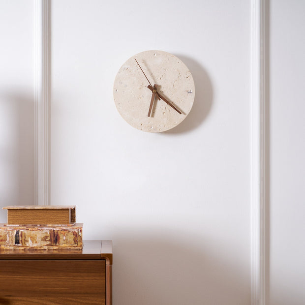 Wall Lamp Travertine Clock with Modern Minimalist Style Natural