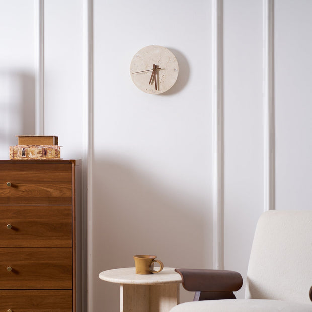Wall Lamp Travertine Clock with Modern Minimalist Style Natural