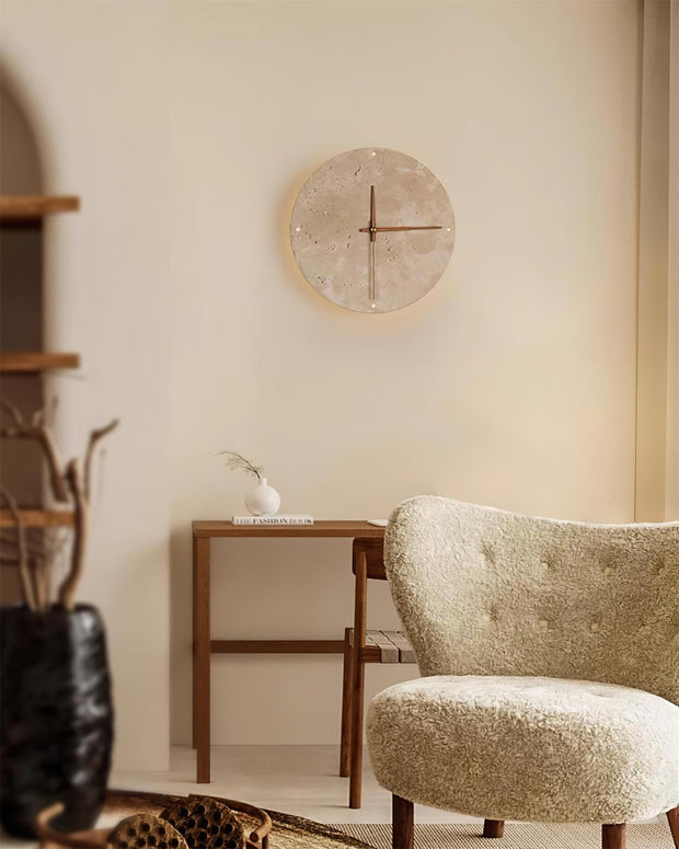 Wall Lamp Travertine Clock with Modern Minimalist Style Natural