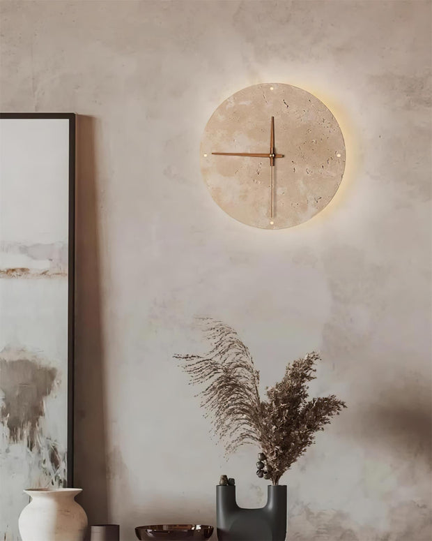 Wall Lamp Travertine Clock with Modern Minimalist Style Natural
