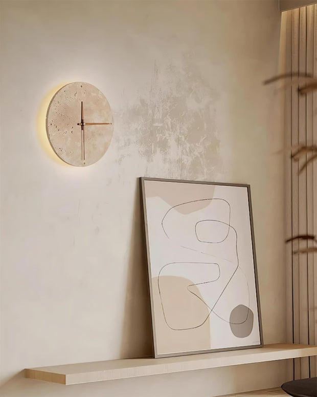 Wall Lamp Travertine Clock with Modern Minimalist Style Natural