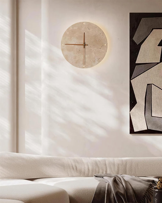 Wall Lamp Travertine Clock with Modern Minimalist Style Natural