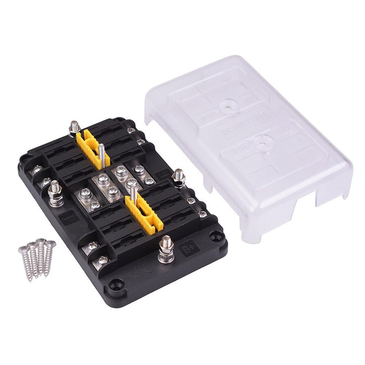 12 Way Dual Battery Standard Blade Fuse Box + Negative Busbar 100A