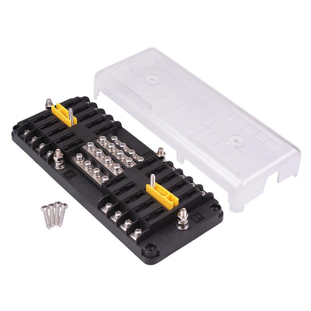 16 Way Dual Battery Standard Blade Fuse Box + Negative Busbar 100A