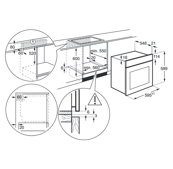 Zanussi ZOPNX6XN Single Oven Electric Built In in Stainless Steel GRADE A